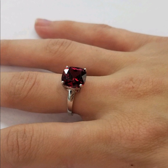 3.9 Carat Cushion Cut Vintage Garnet CZ Ring - Picture 2 of 5